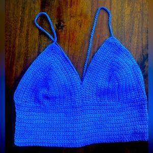 Very fun bright blue crochet crop top that goes with anything.